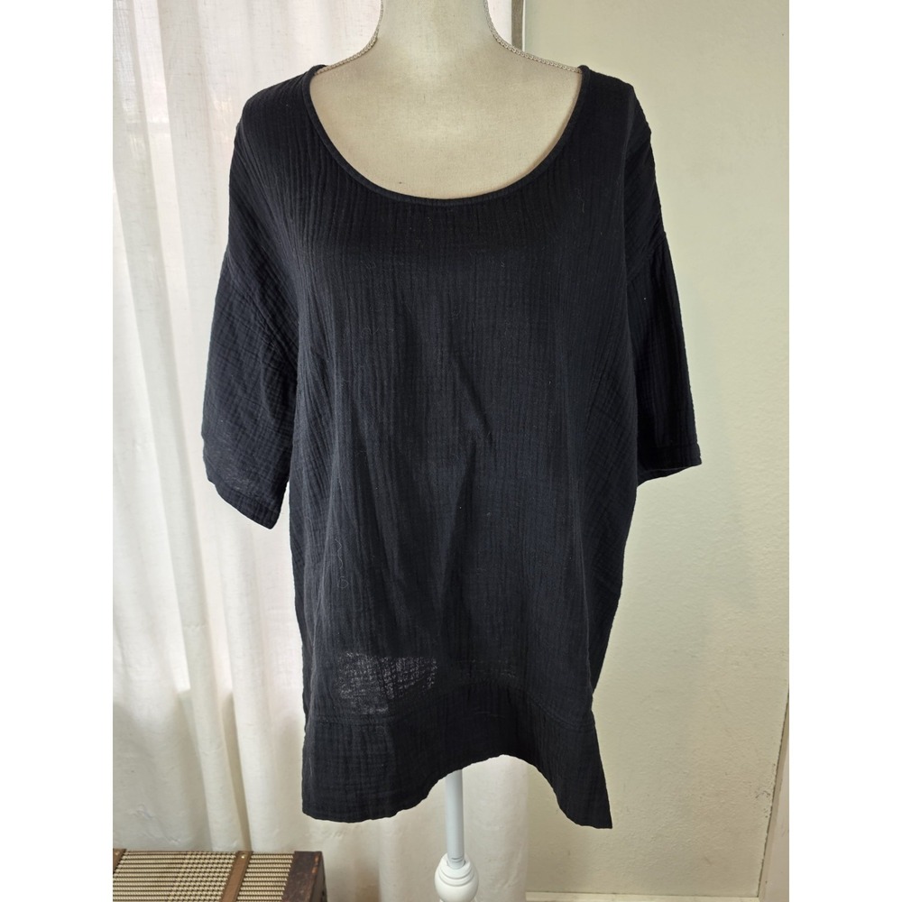 Soft Surroundings Blouse Size 2x Short‎ Sleeve Black 100% Cotton